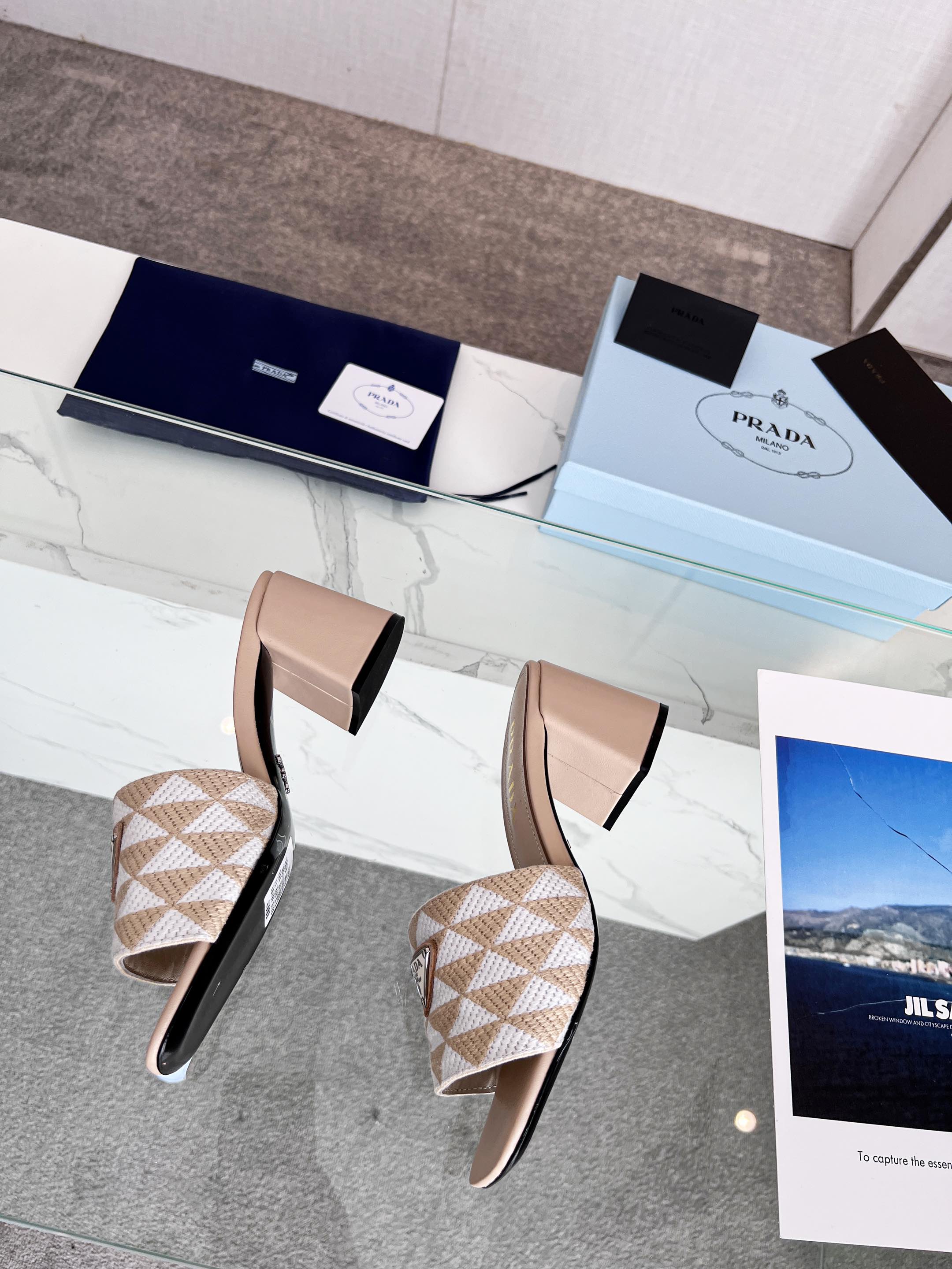 PRA EMBROIDERED SLIDES 65 BEIGE FABRIC