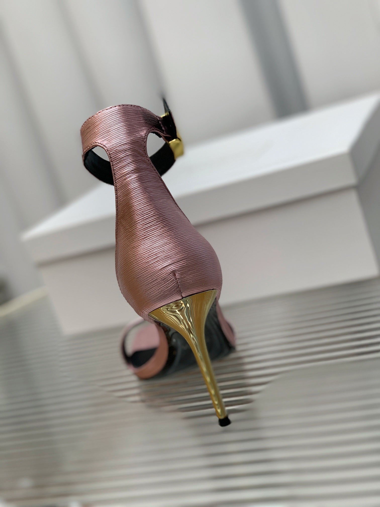 BALMAIN 25S METAL BUCKLE HIGH HEELS 95MM IN IRIDESCENT PURPLE CALFSKIN