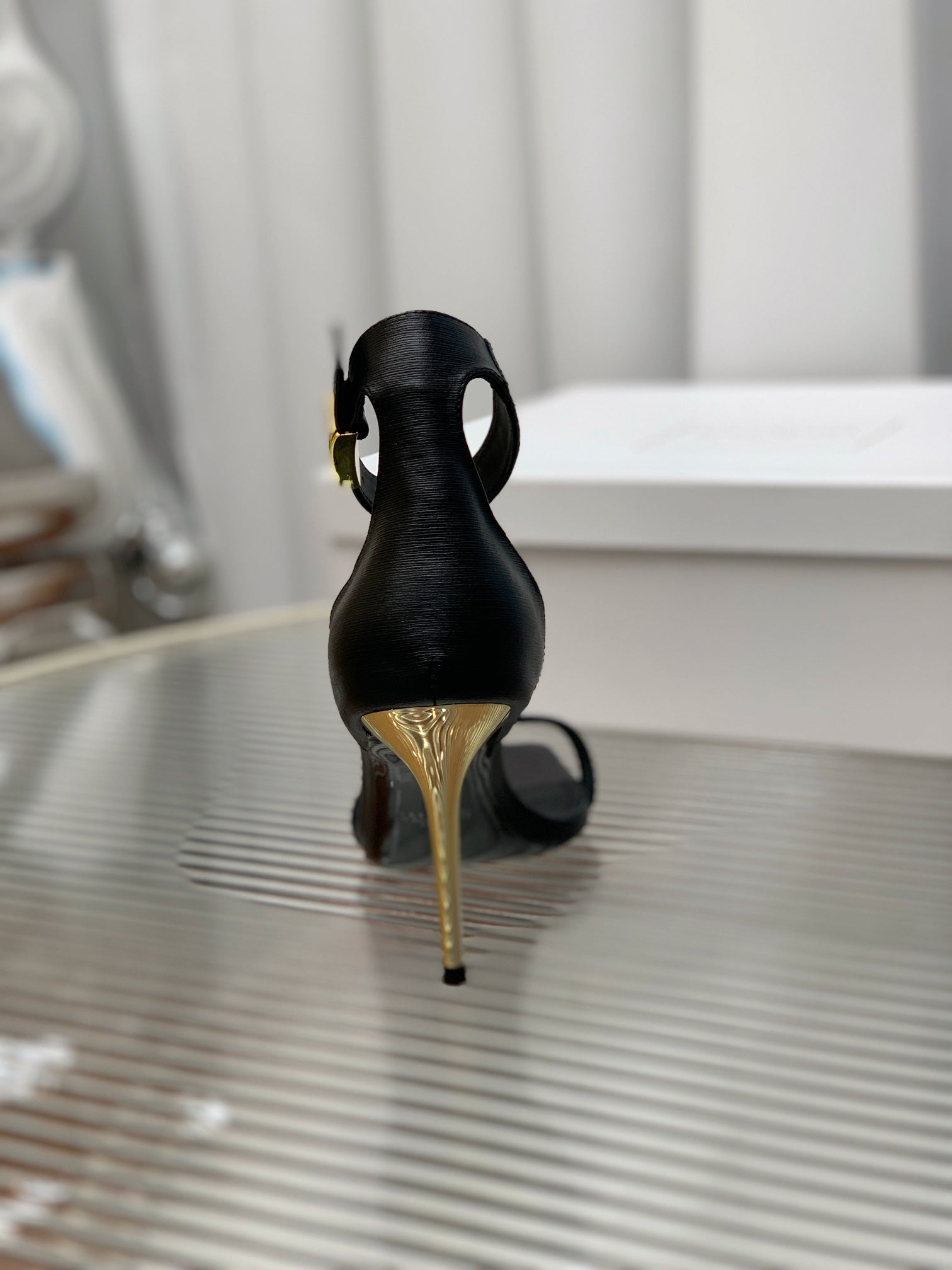 BALMAIN 25S METAL BUCKLE HIGH HEELS 95MM IN BLACK CALFSKIN