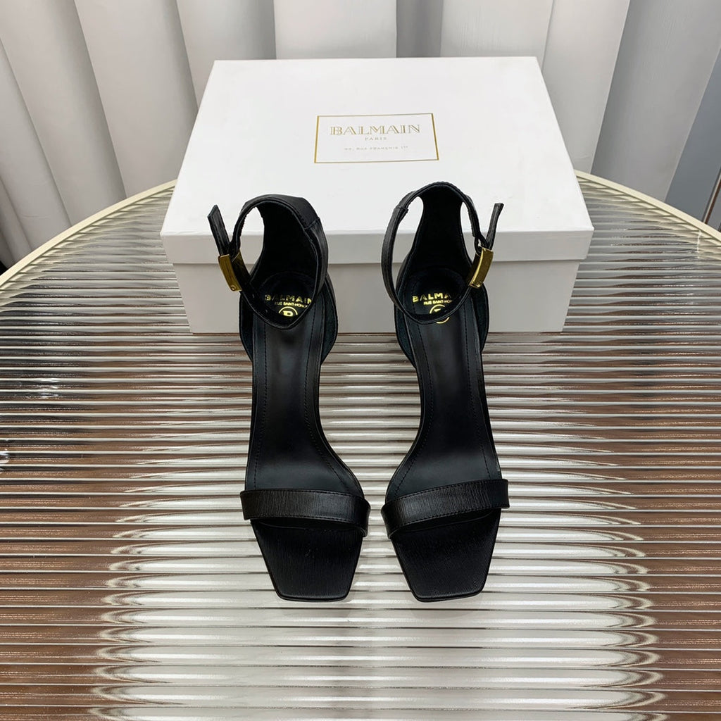 BALMAIN 25S METAL BUCKLE HIGH HEELS 95MM IN BLACK CALFSKIN
