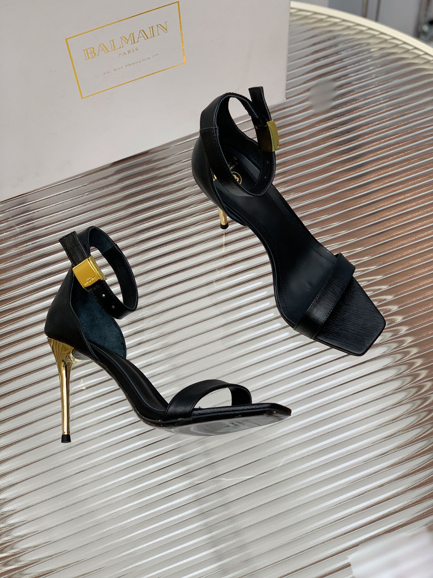 BALMAIN 25S METAL BUCKLE HIGH HEELS 95MM IN BLACK CALFSKIN