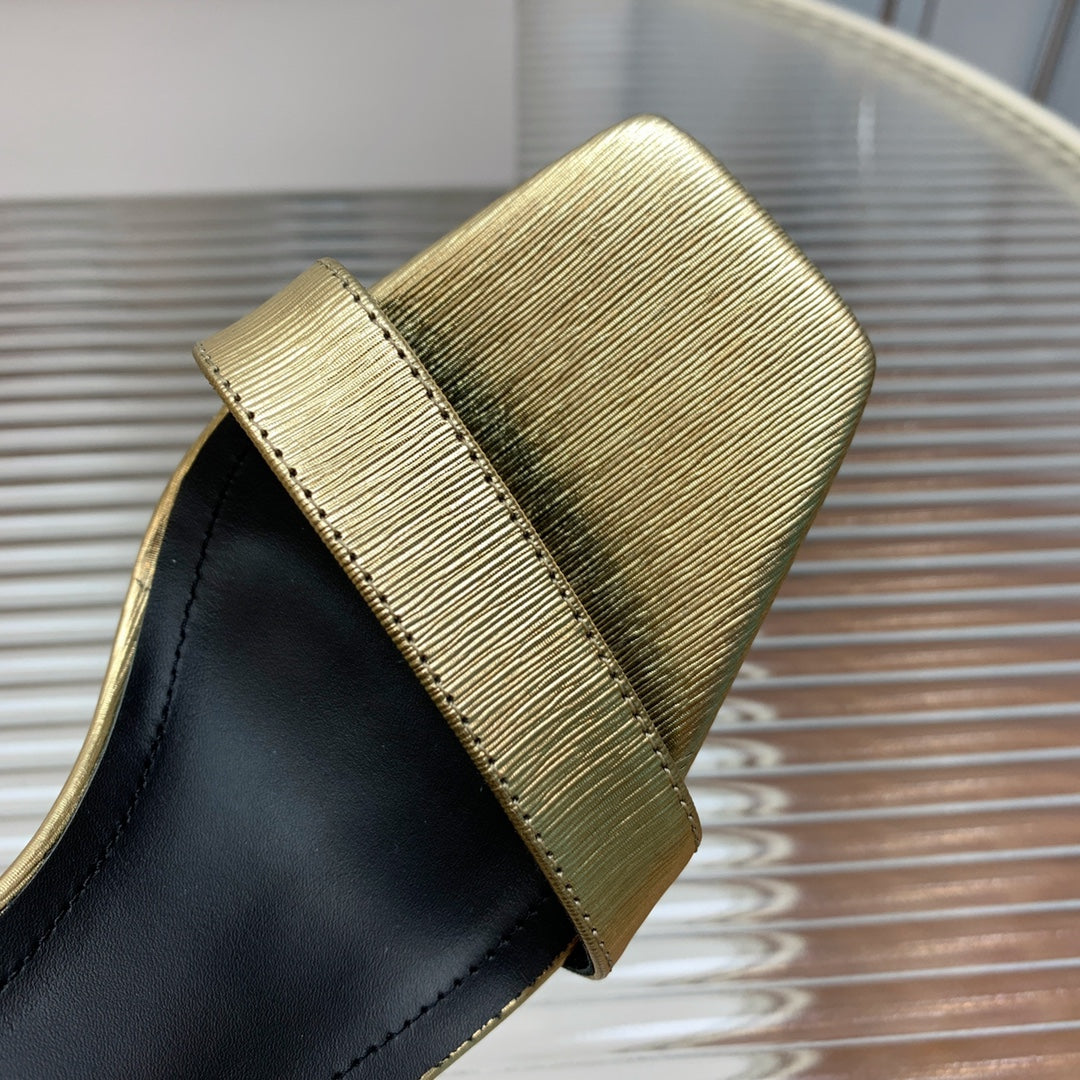 BALMAIN 25S METAL BUCKLE HIGH HEELS 95MM IN GOLD CALFSKIN