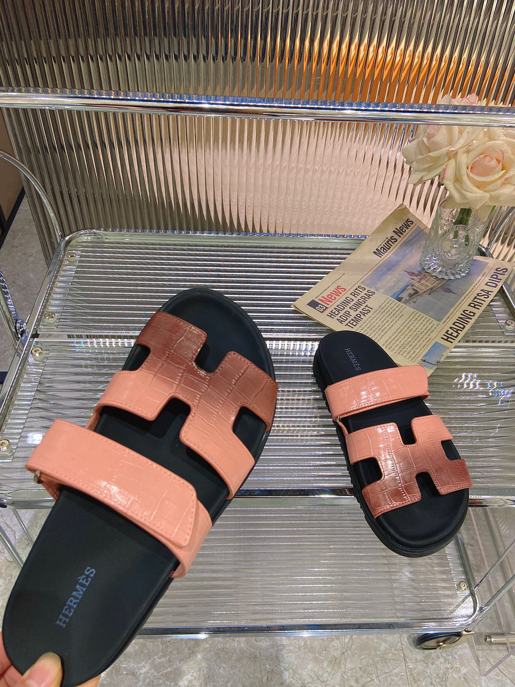 CHYPRE SANDAL OMBRE LIGHT PINK BROWN CALFSKIN