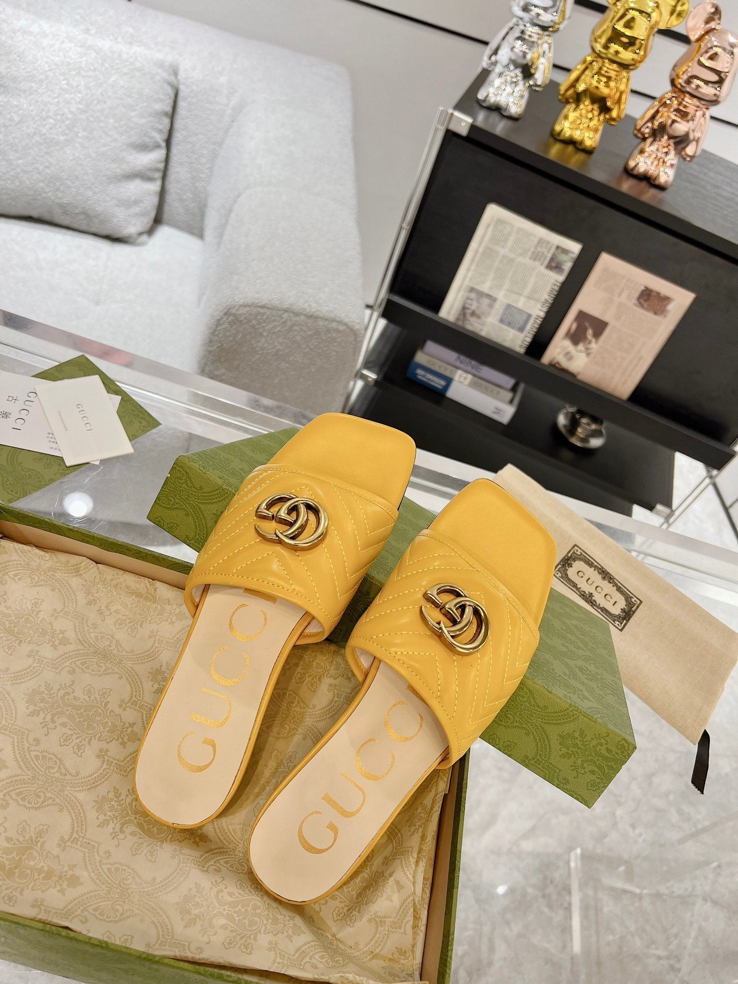 GG EXCLUSIVE SLIDE SANDAL AMBER CALFSKIN