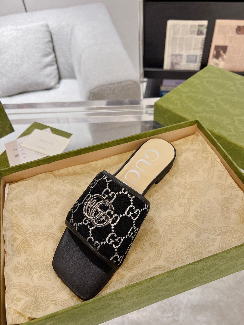 GG EXCLUSIVE SLIDE SANDAL BLACK FABRIC