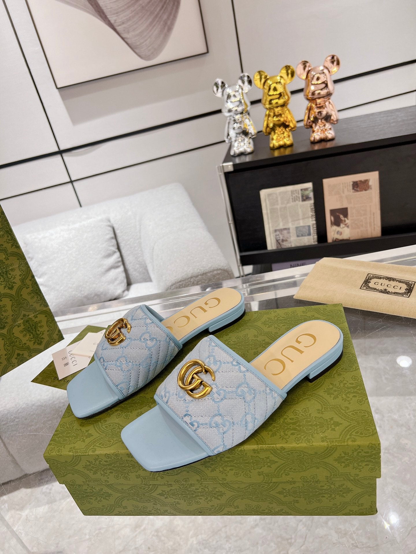 GG EXCLUSIVE SLIDE SANDAL SKY FABRIC