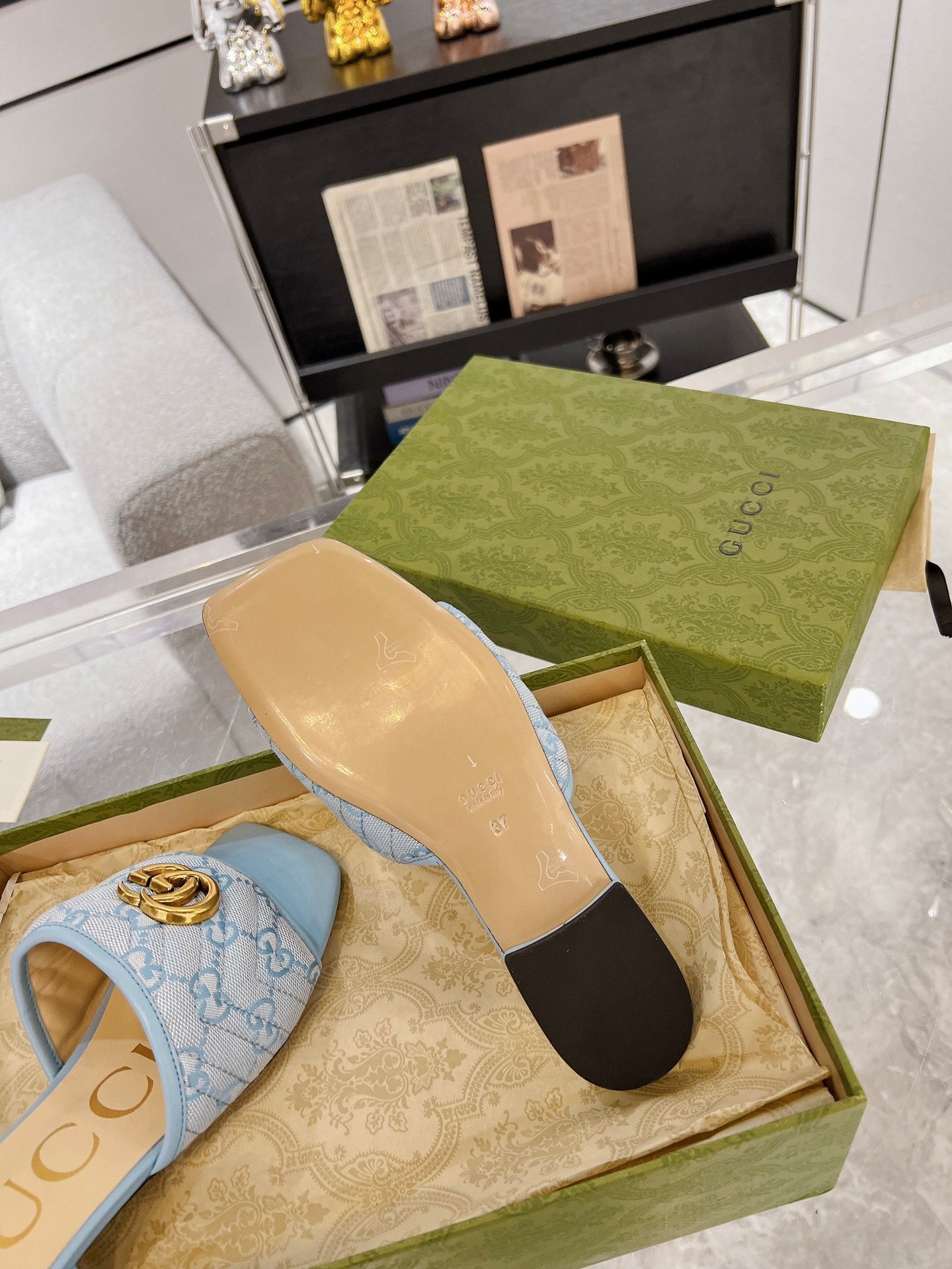 GG EXCLUSIVE SLIDE SANDAL SKY FABRIC