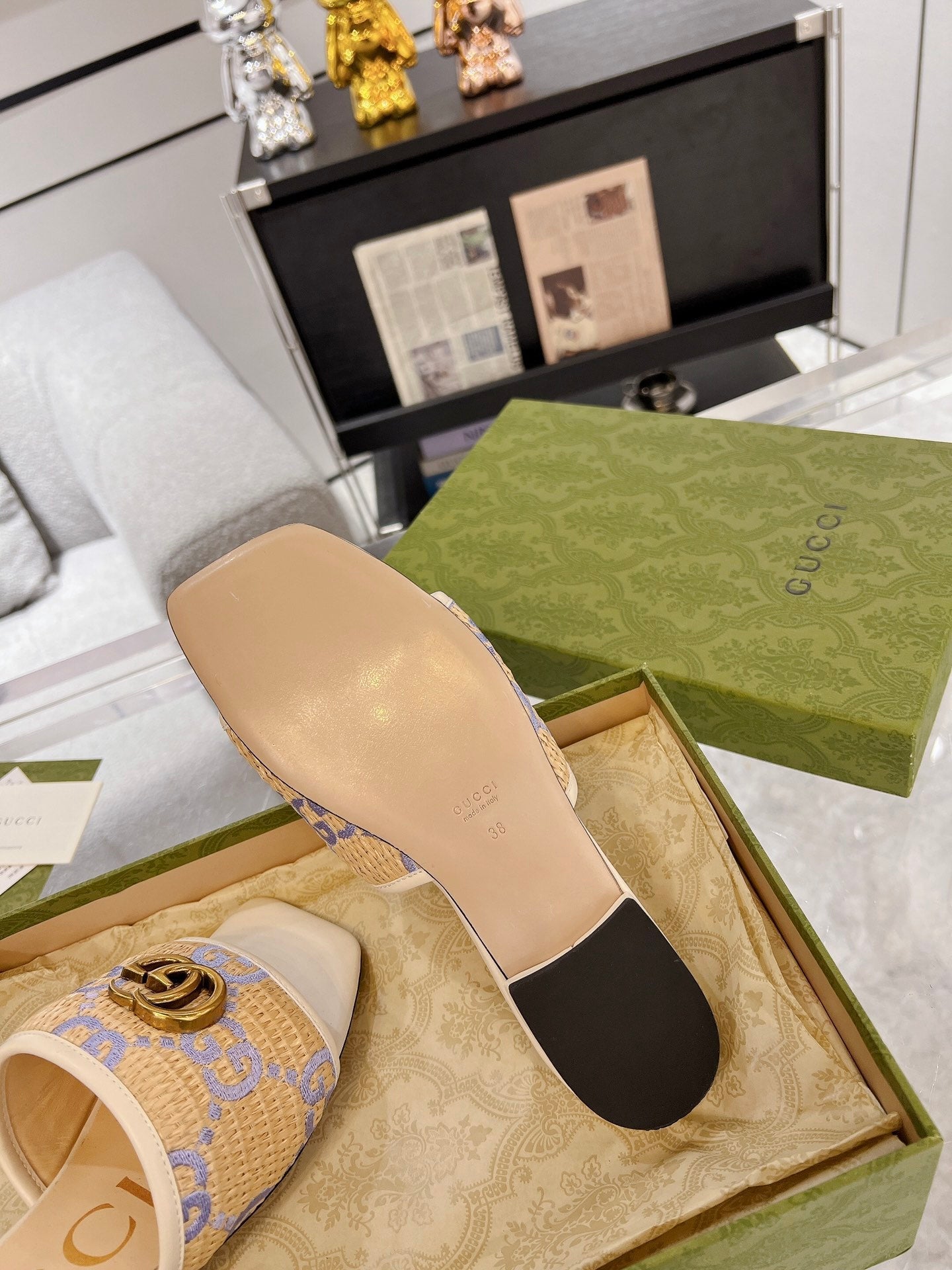 GG EXCLUSIVE SLIDE SANDAL IVORY SEDGE