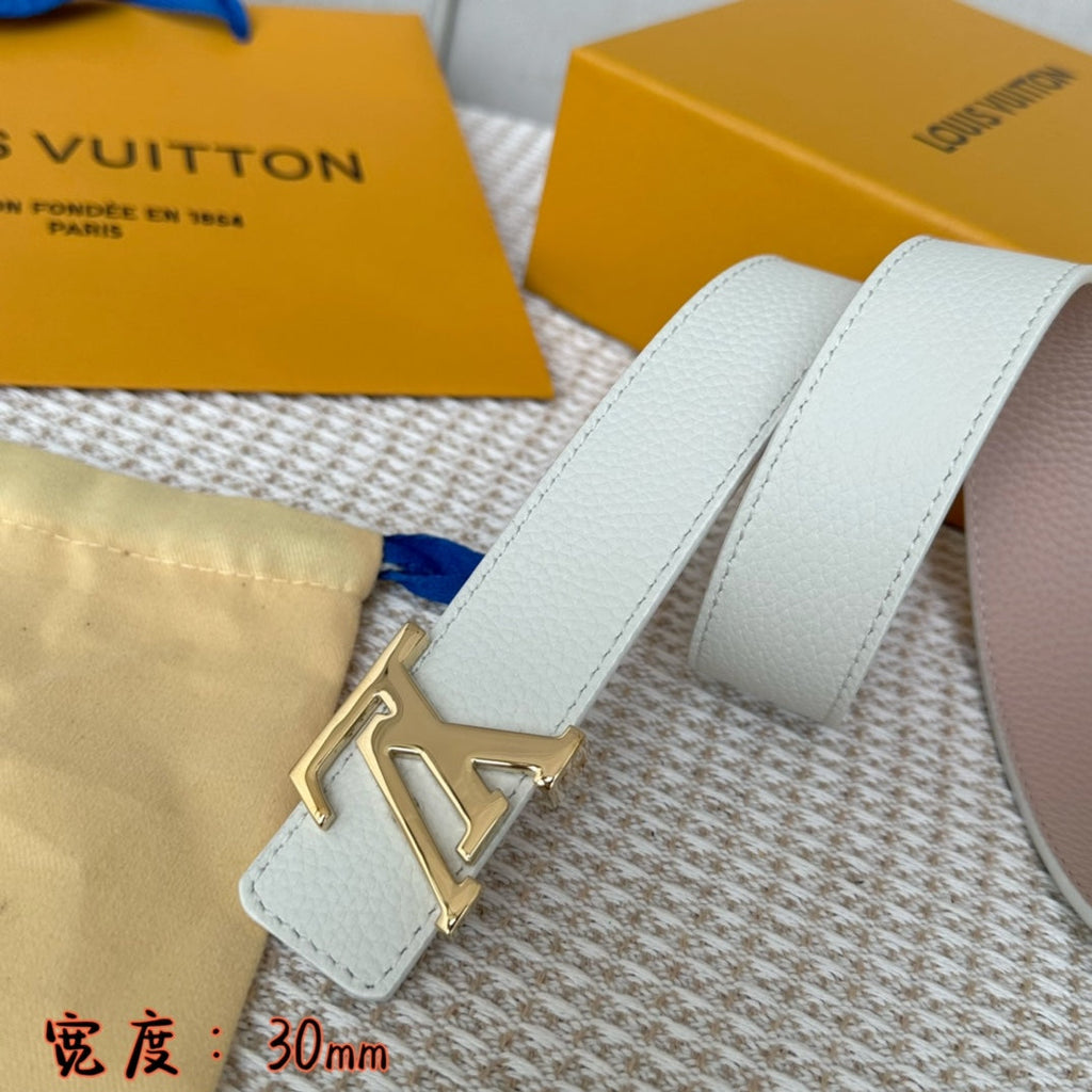 LV 30 MM BELTS IN WHITE AND PINK PASTEL CALFSKIN GOLD HARDWARE