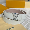 LV 30 MM BELTS IN WHITE AND PINK PASTEL CALFSKIN SILVER HARDWARE