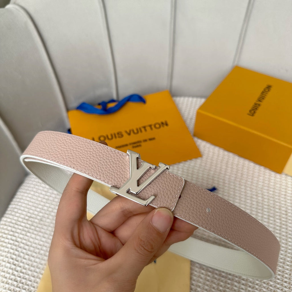 LV 30 MM BELTS IN WHITE AND PINK PASTEL CALFSKIN SILVER HARDWARE