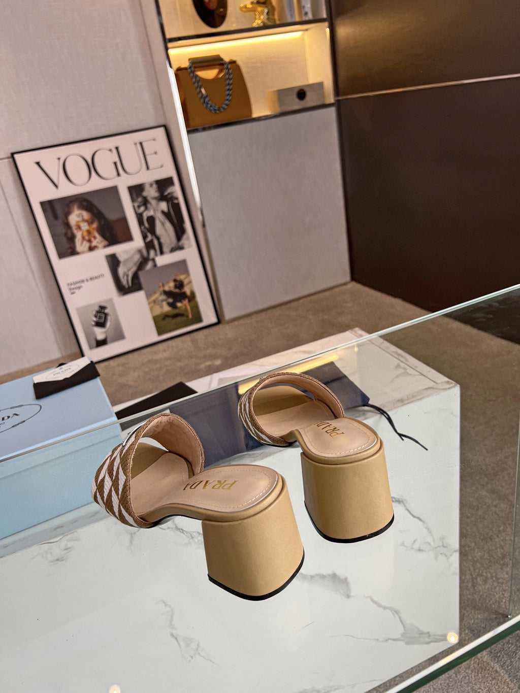 PRA EMBROIDERED SLIDES 65 TAWNY AND WHITE FABRIC