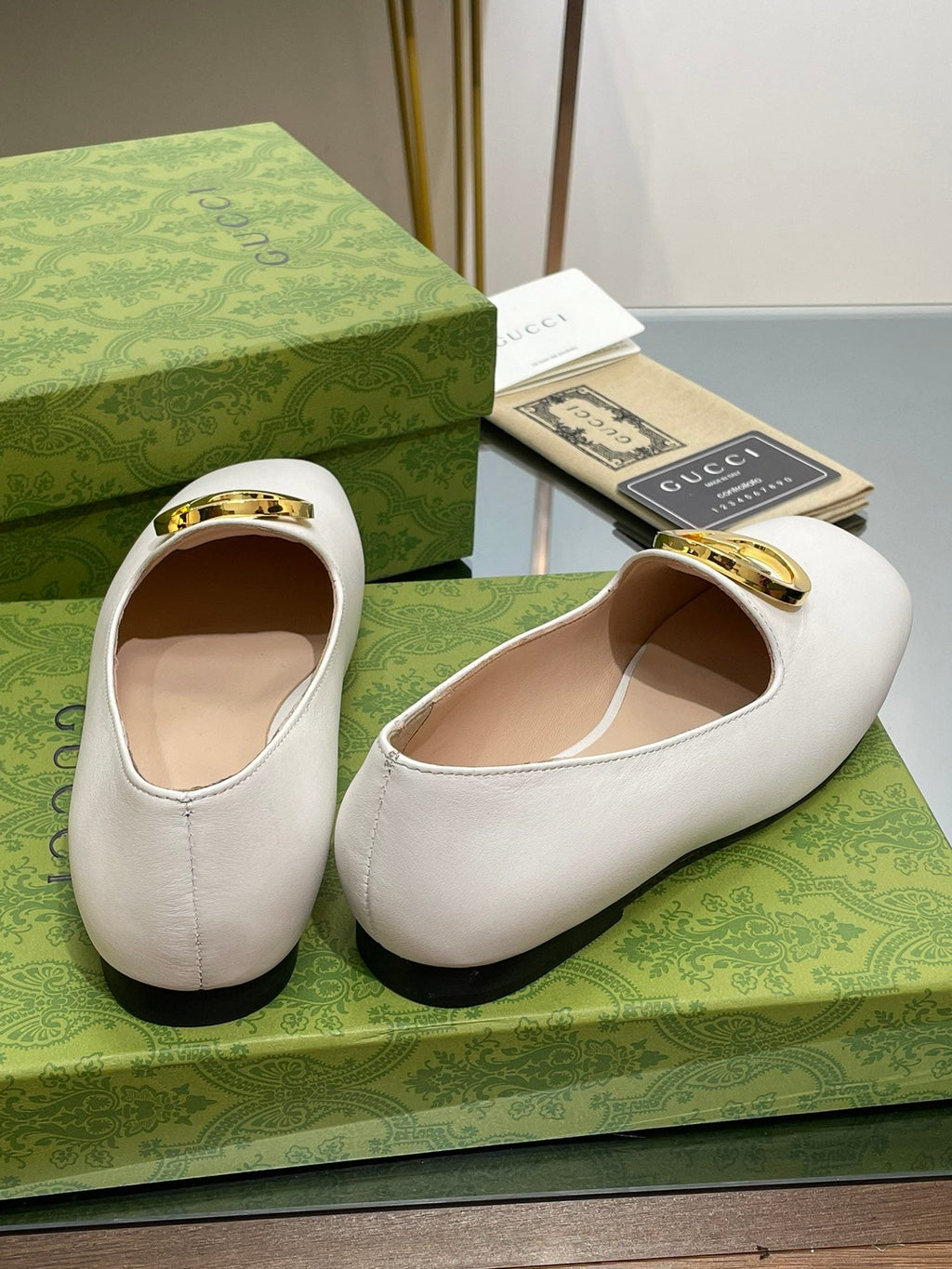 BLONDIE LOGO-PLAQUE LOAFERS IN WHITE CALFSKIN WITH GOLD HARDWARE