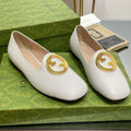 BLONDIE LOGO-PLAQUE LOAFERS IN WHITE CALFSKIN WITH GOLD HARDWARE
