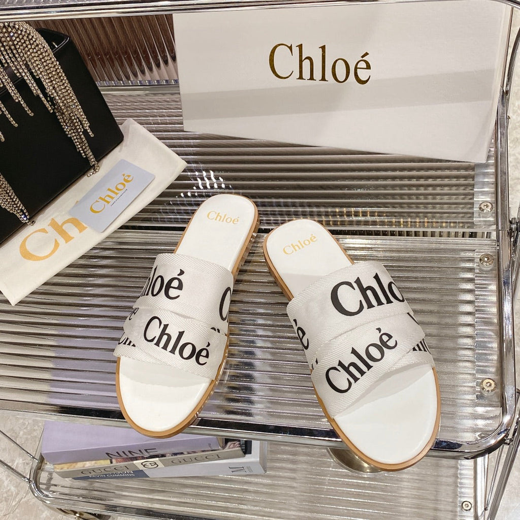 CHLOÉ WOODY SLIPPER IN WHITE MIX BLACK CANVAS