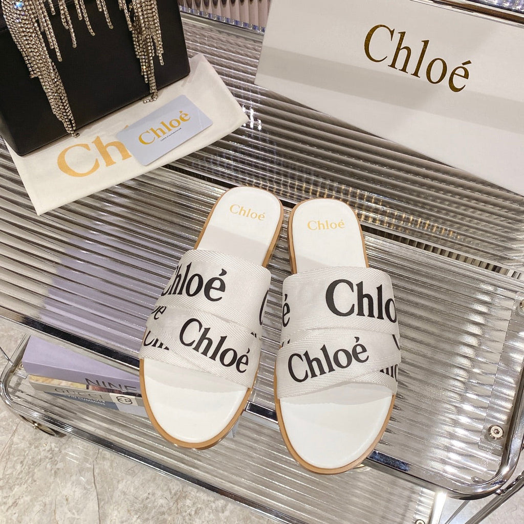 CHLOÉ WOODY SLIPPER IN WHITE MIX BLACK CANVAS