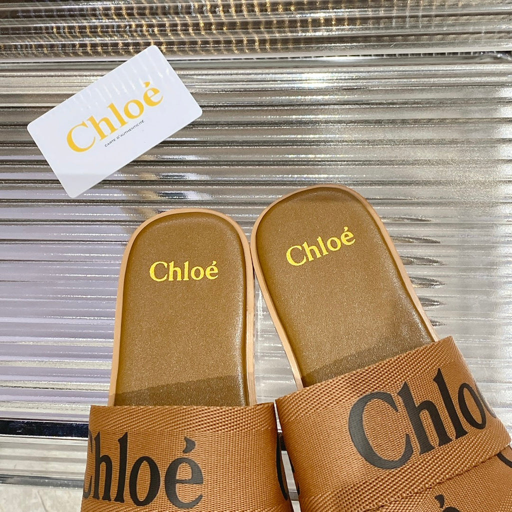 CHLOÉ WOODY SLIPPER IN CIDER BROWN CANVAS