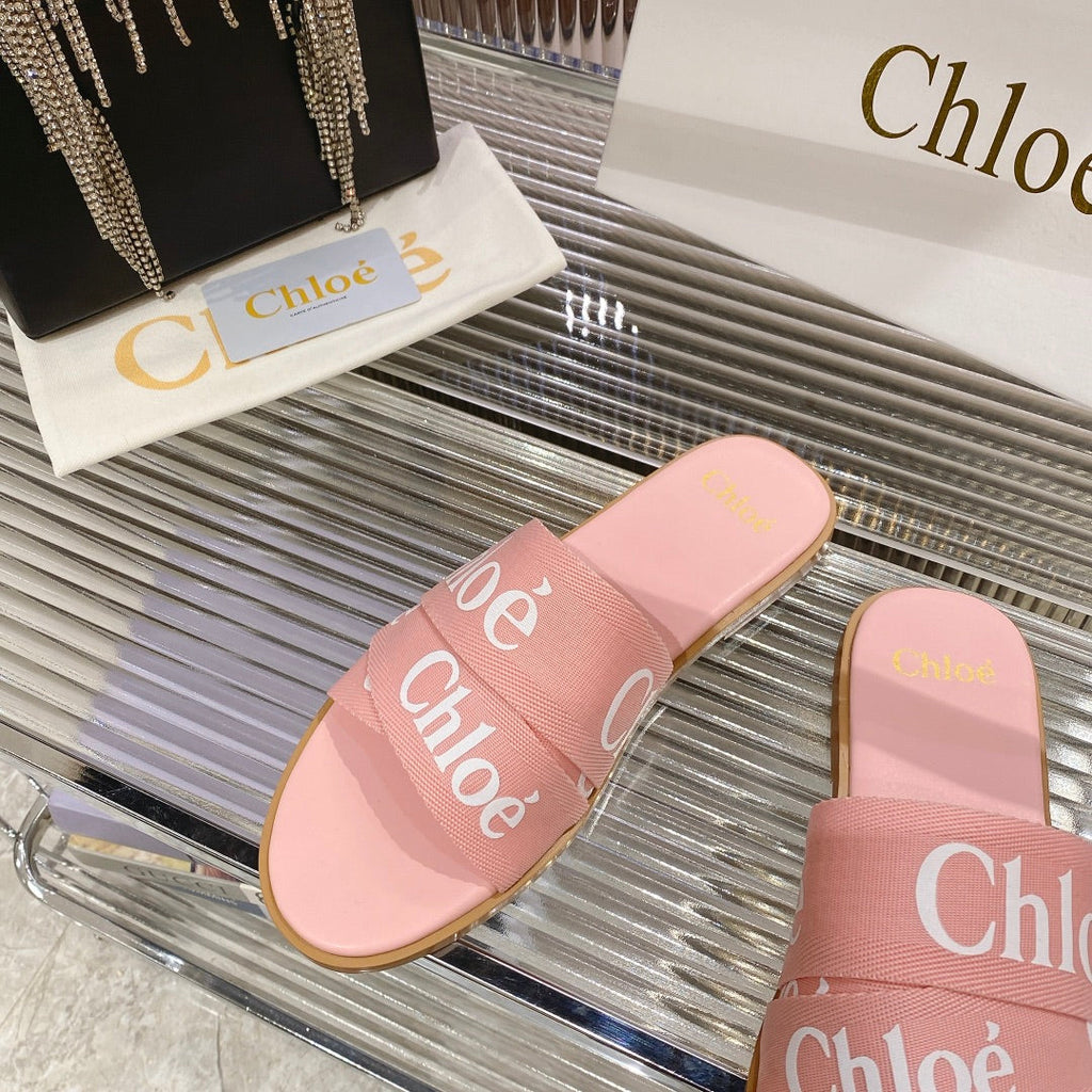 CHLOÉ WOODY SLIPPER IN ROSE PINK CANVAS