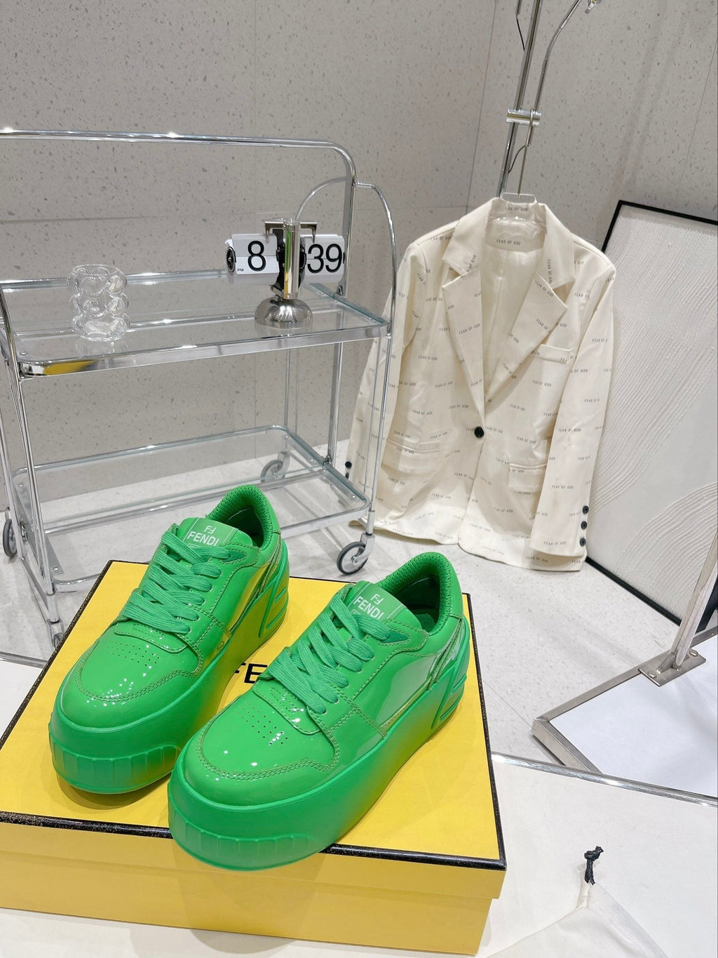 FENDI LOW-TOP TRAINER IN LAWN GREEN CALFSKIN