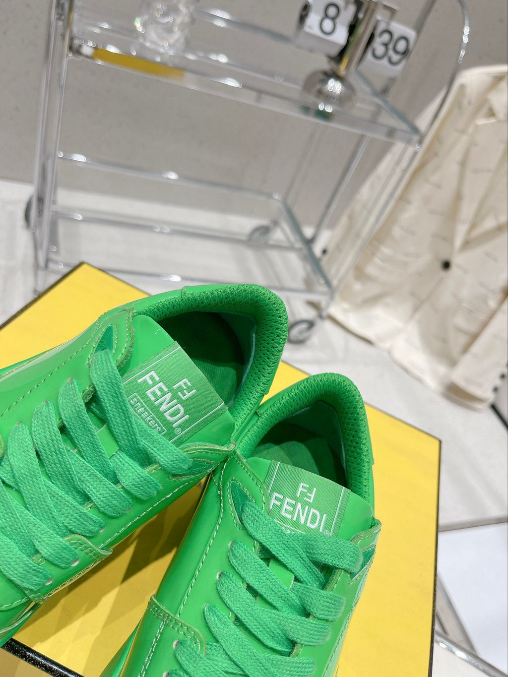 FENDI LOW-TOP TRAINER IN LAWN GREEN CALFSKIN