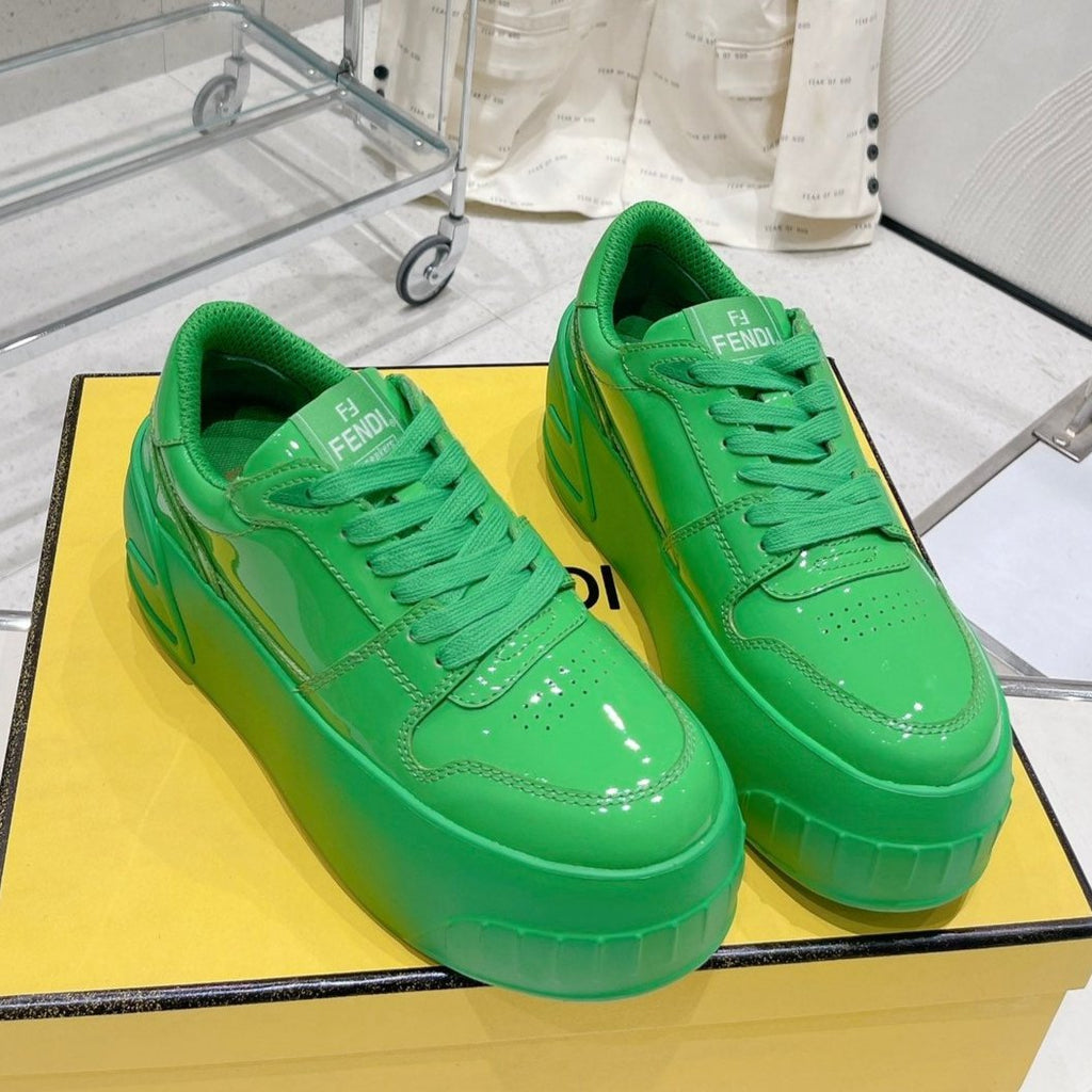 FENDI LOW-TOP TRAINER IN LAWN GREEN CALFSKIN