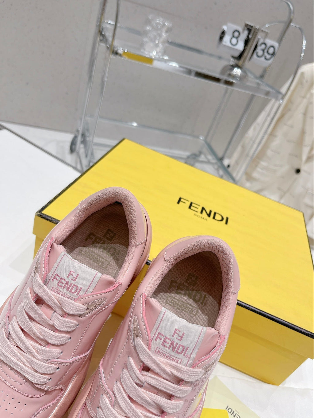 FENDI LOW-TOP TRAINER IN LIGHT PINK CALFSKIN