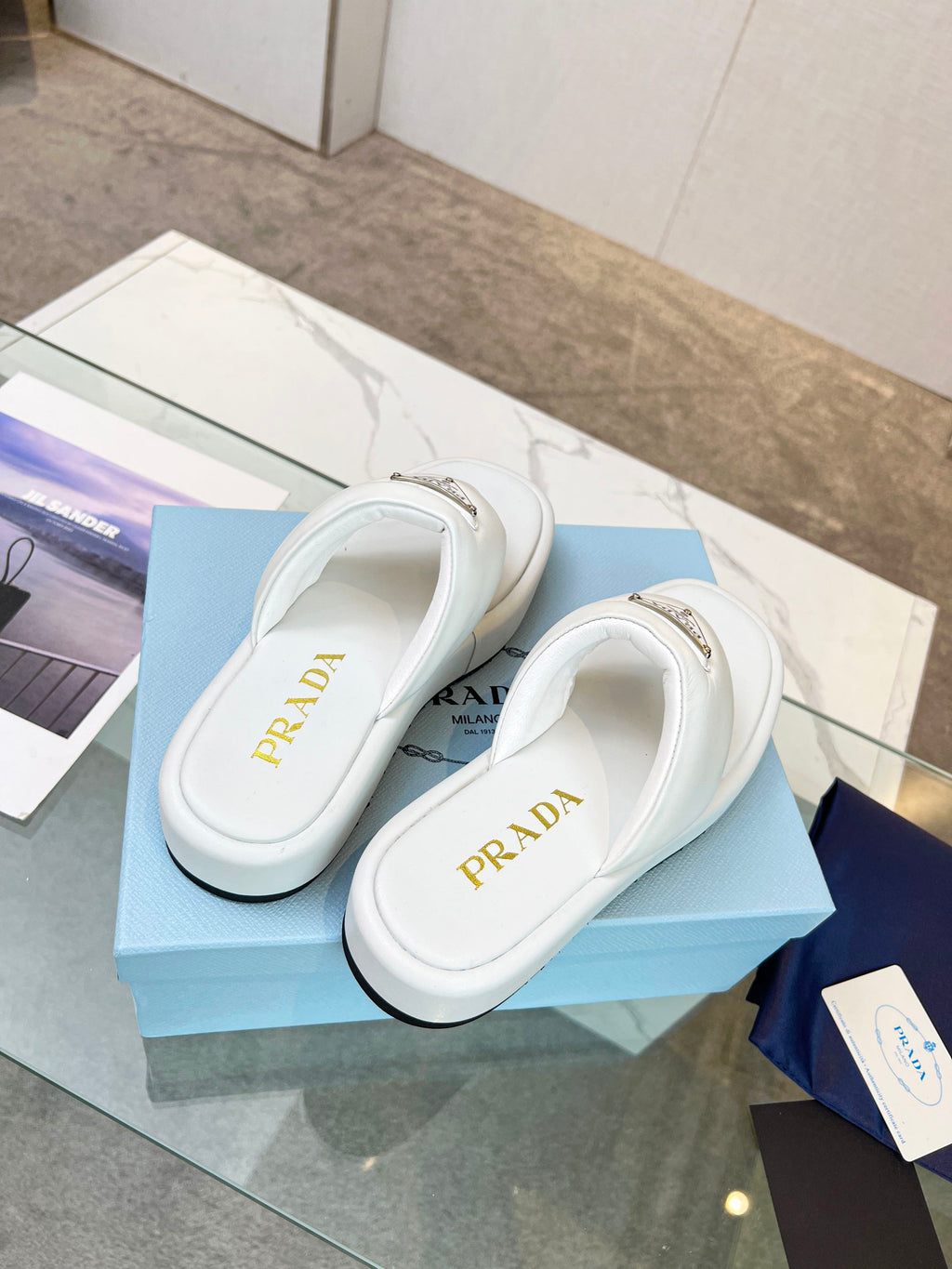 PRA SOFT PADDED NAPPA THONG WEDGE SANDALS WHITE LAMBSKIN