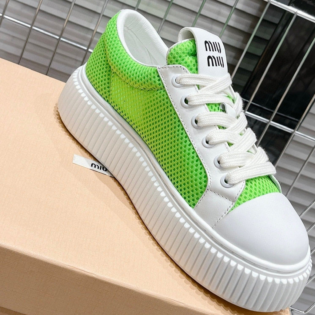 SNEAKERS THICK-SOLED SHAMROCK COLOR MESH COWHIDE