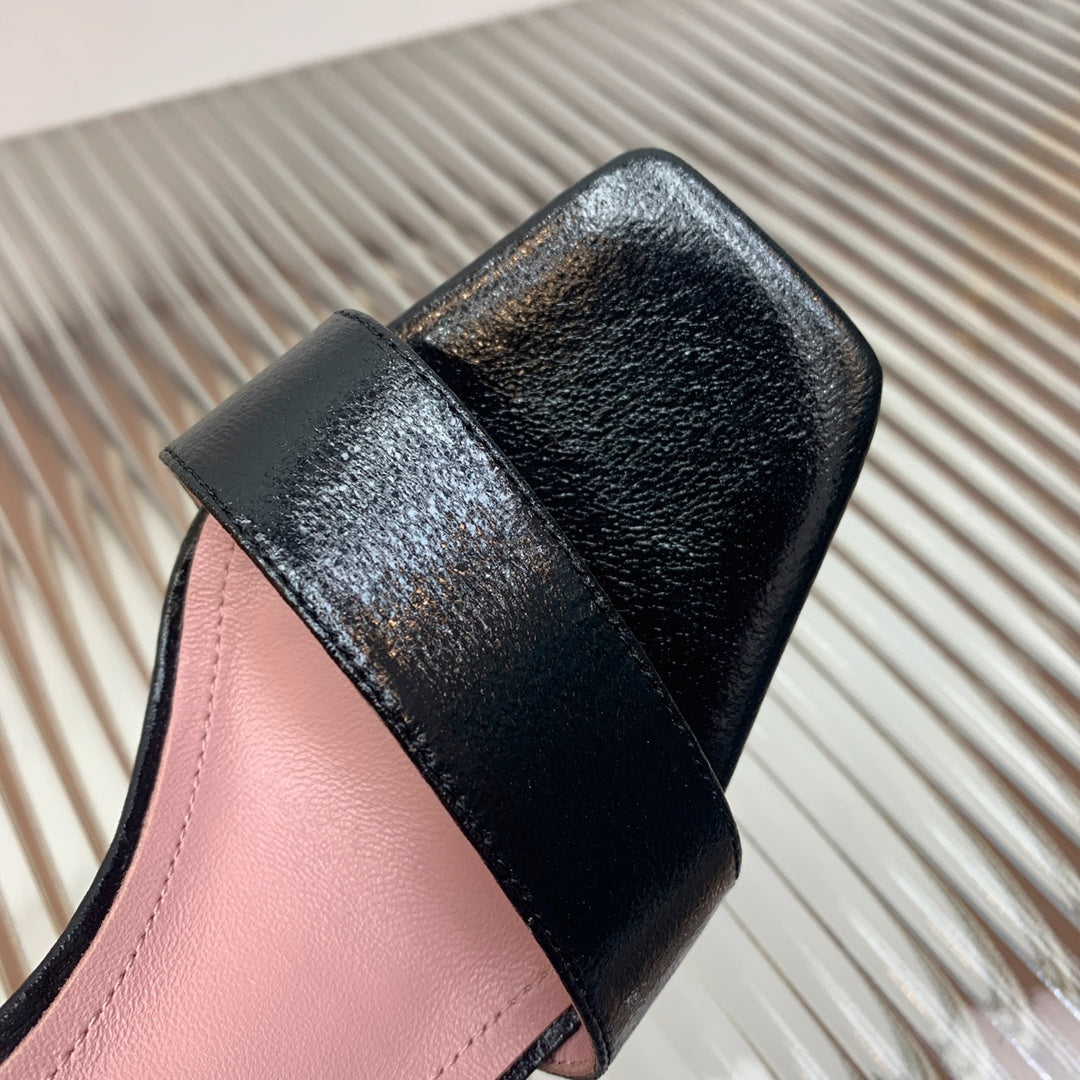 BALMAIN 25S B STRAP HIGH HEEL SANDALS 95MM IN BLACK GLOSSY CALFSKIN