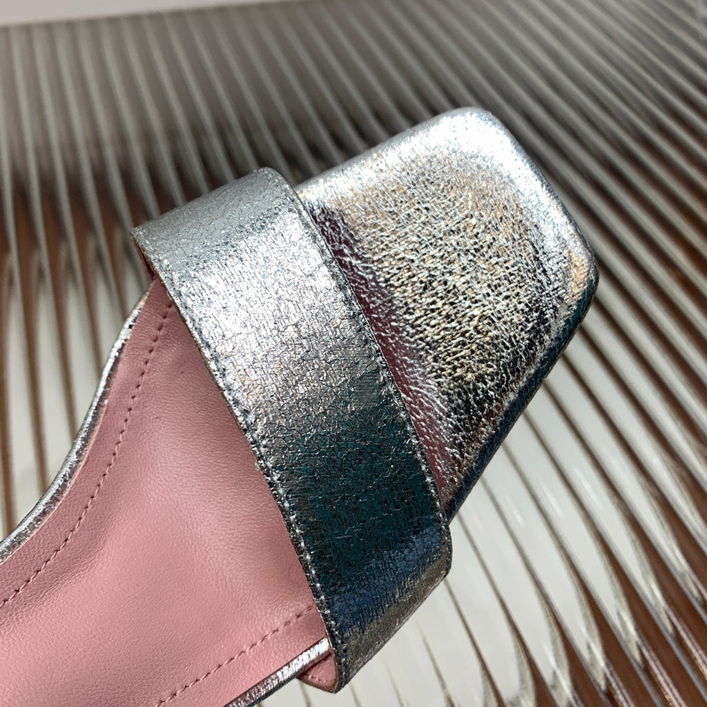 BALMAIN 25S B STRAP HIGH HEEL SANDALS 95MM IN SILVER CALFSKIN