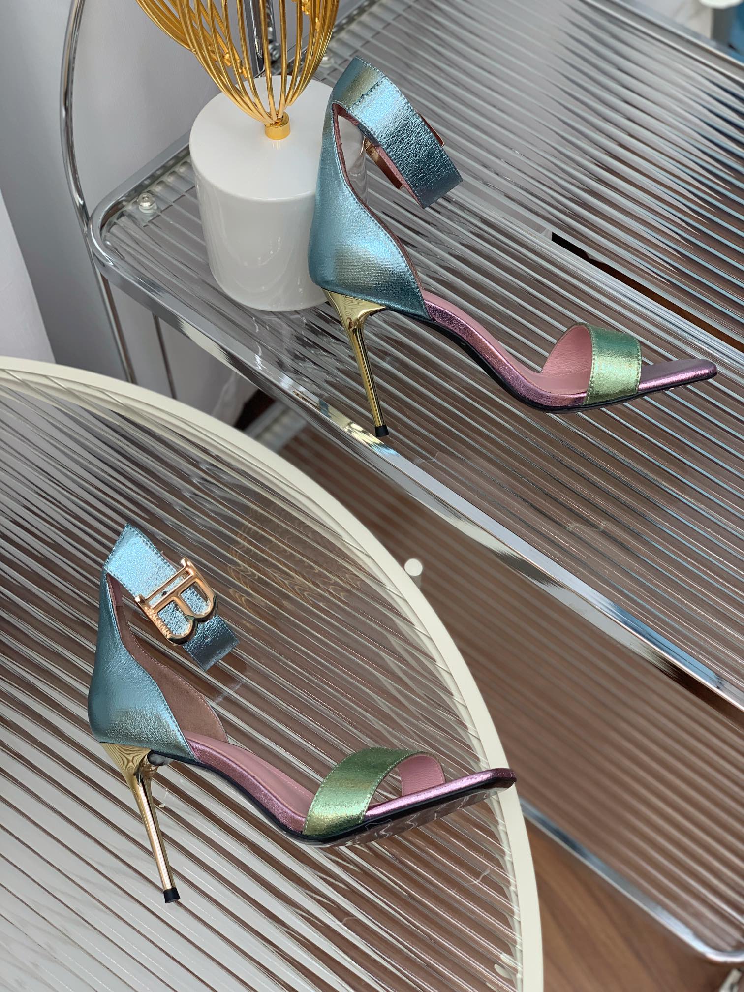 BALMAIN 25S B STRAP HIGH HEEL SANDALS 95MM IN MULTICOLOR CALFSKIN