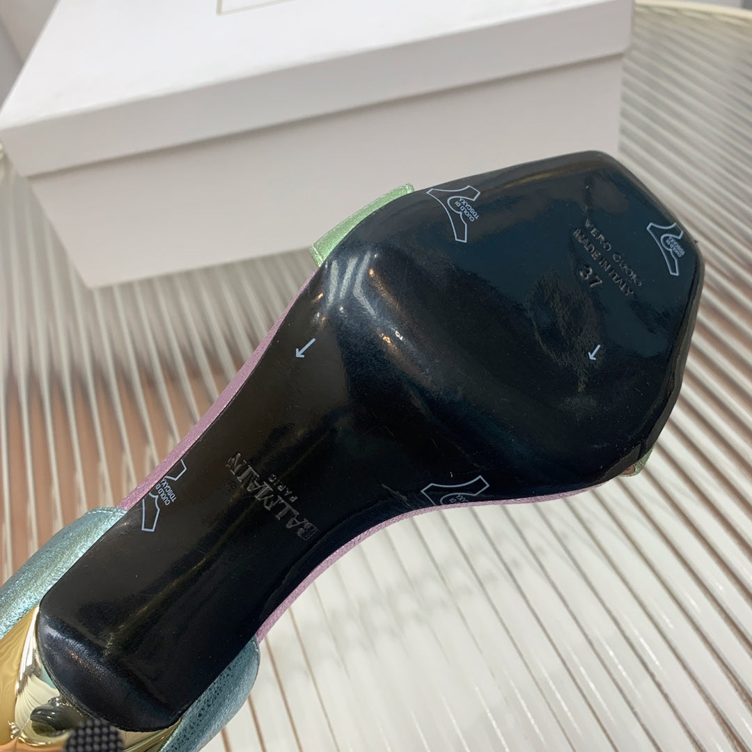 BALMAIN 25S B STRAP HIGH HEEL SANDALS 95MM IN MULTICOLOR CALFSKIN