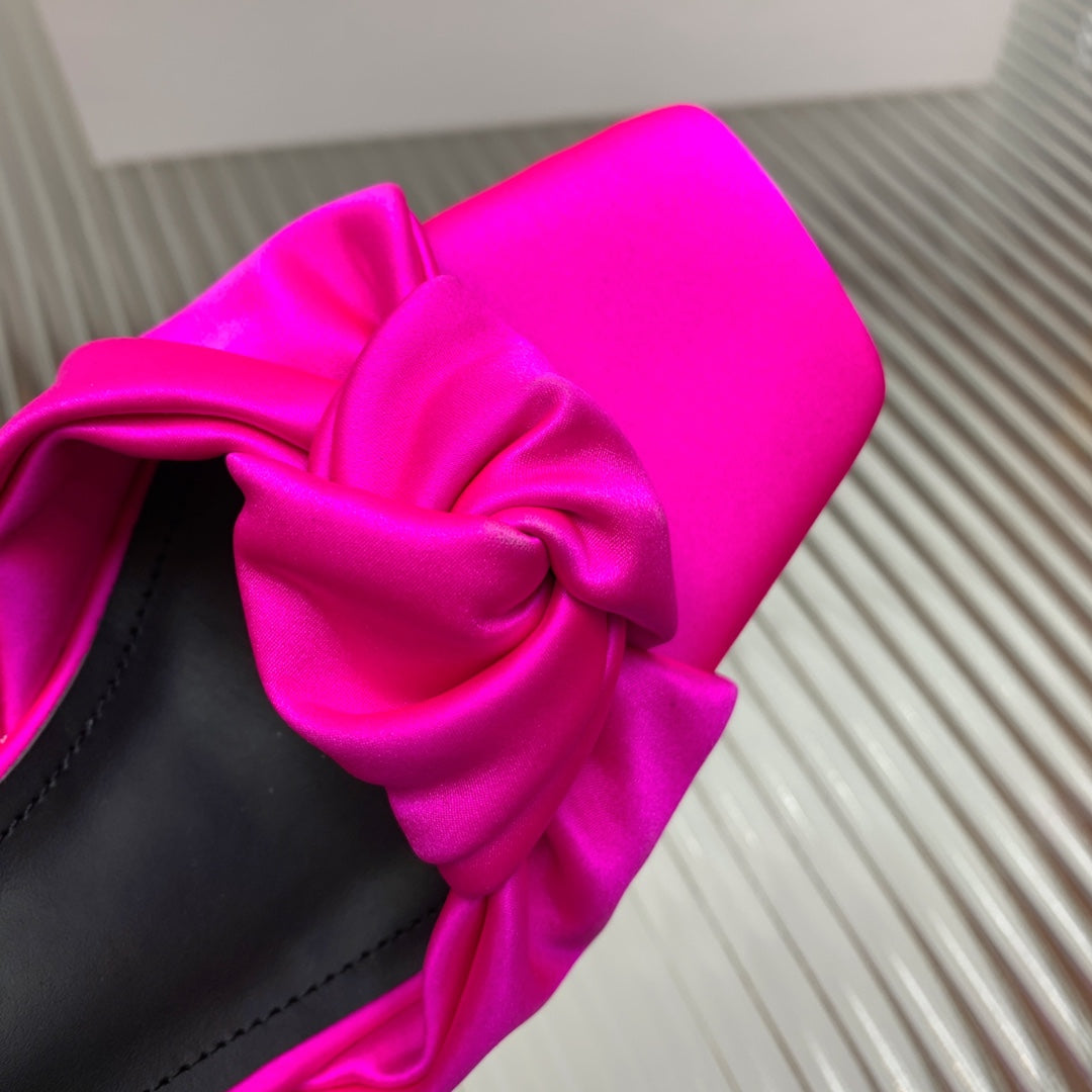 BALMAIN 25S KNOTTED HIGH HEELS 95MM IN NEON PINK SATIN