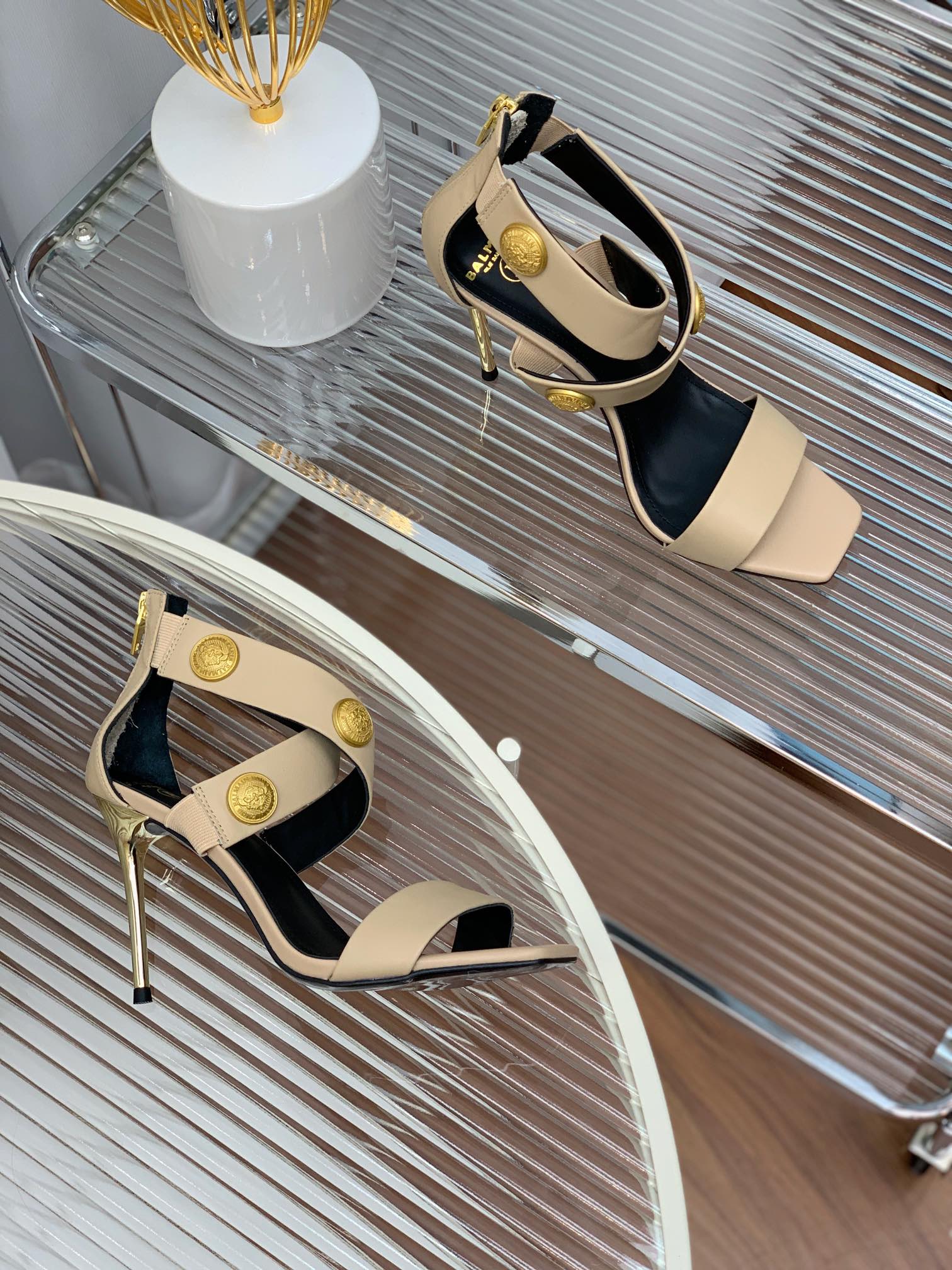 BALMAIN 25S CROSSOVER STRAP HIGH HEELS 95MM IN LIGHT BROWN CALFSKIN