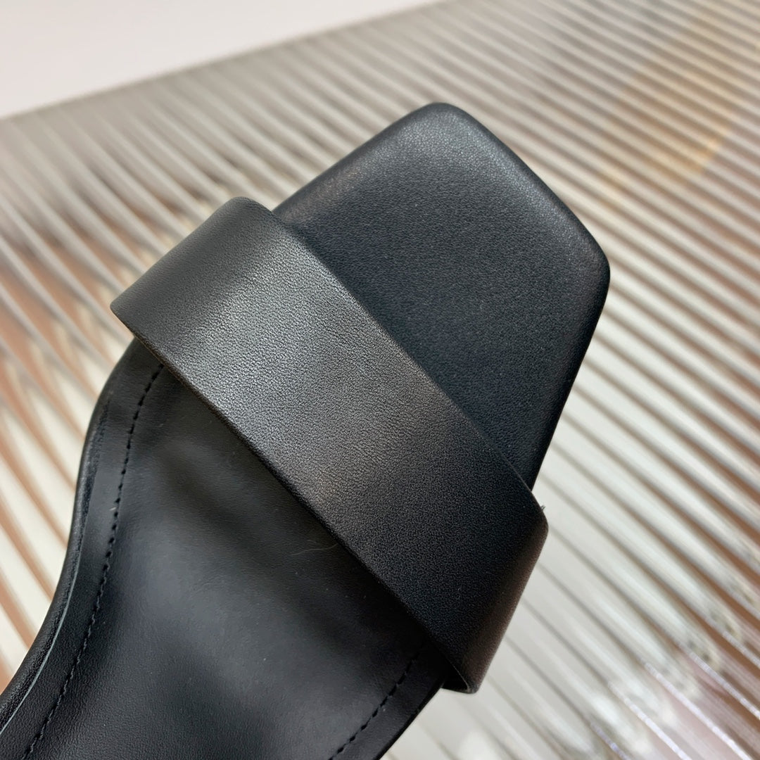 BALMAIN 25S CROSSOVER STRAP HIGH HEELS 95MM IN BLACK CALFSKIN