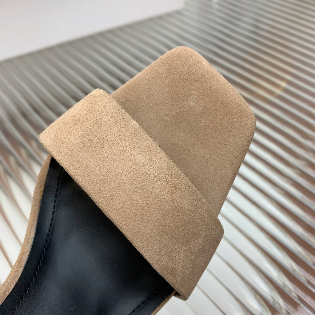 BALMAIN 25S CROSSOVER STRAP HIGH HEELS 95MM IN LIGHT BROWN SUEDE