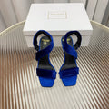 BALMAIN 25S MONETA HEELED SANDALS 95MM IN DARK BLUE VELVET