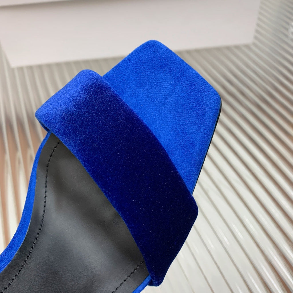 BALMAIN 25S MONETA HEELED SANDALS 95MM IN DARK BLUE VELVET