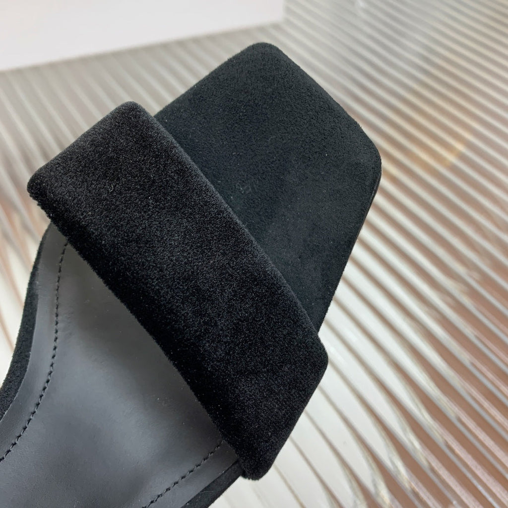 BALMAIN 25S MONETA HEELED SANDALS 95MM IN BLACK VELVET