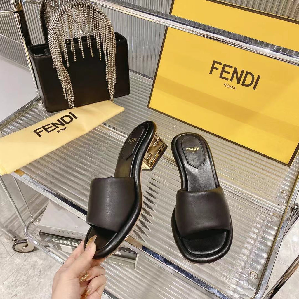 FENDI BAGUETTE SLIDES WOMEN IN BLACK CALFSKIN