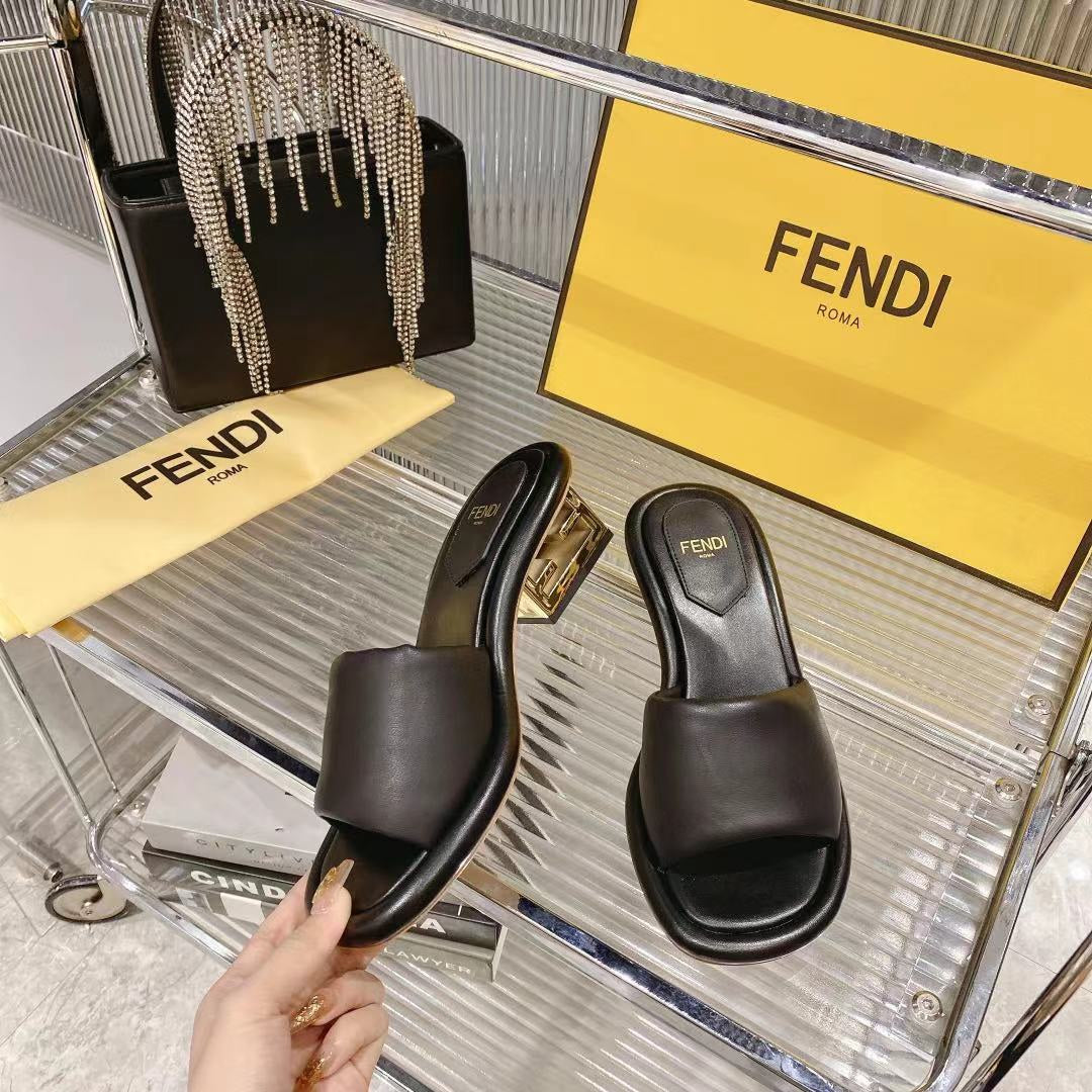 FENDI BAGUETTE SLIDES WOMEN IN BLACK CALFSKIN