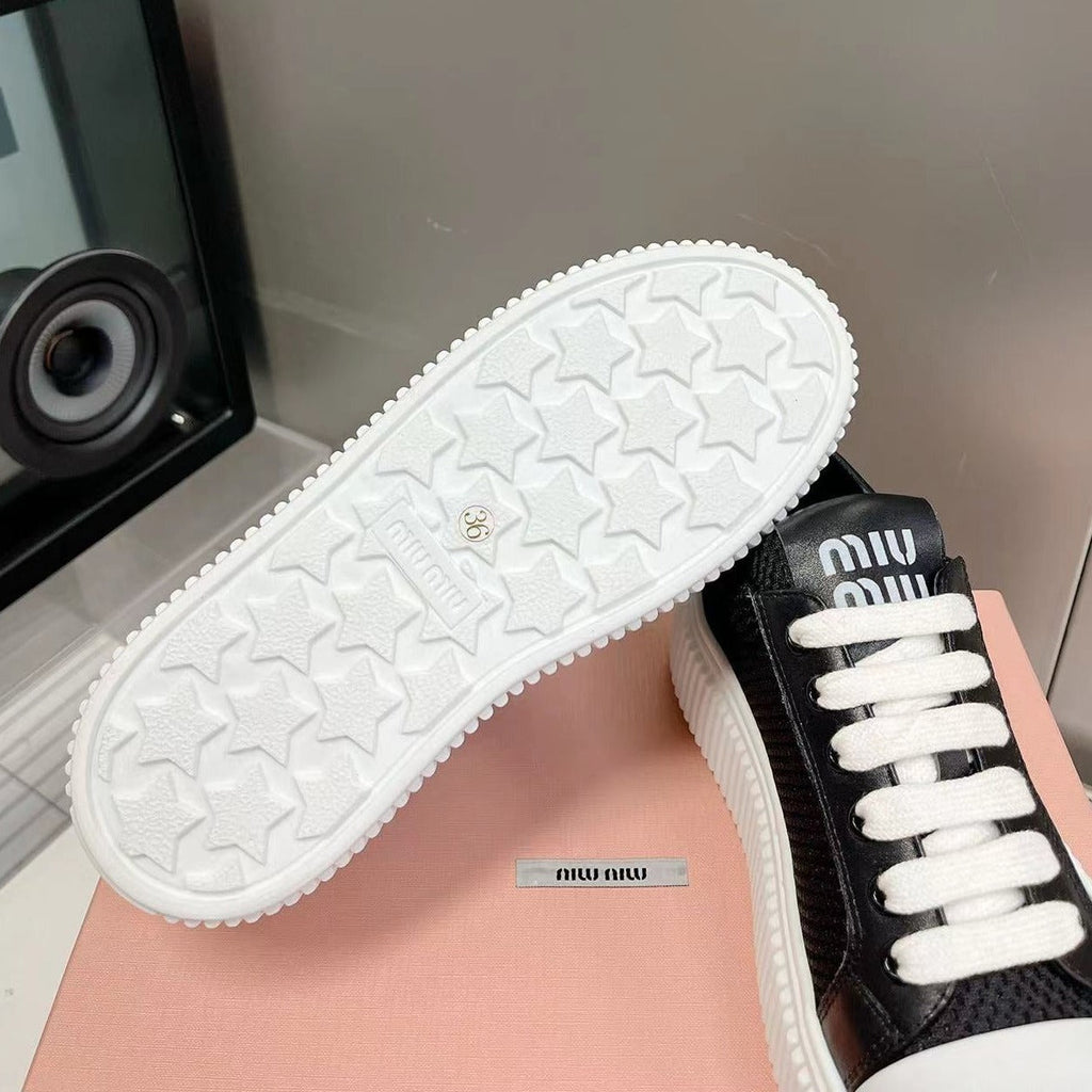 SNEAKERS THICK-SOLED BLACK MESH COWHIDE