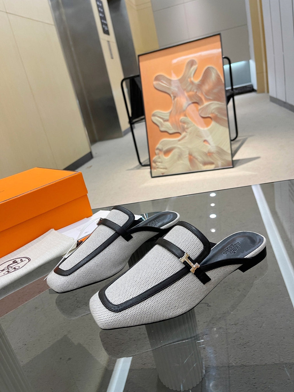 GROUPIE MULE BLACK MIX SILVER LAMBSKIN