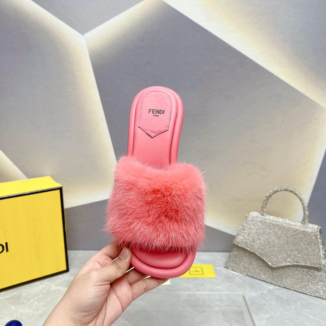 FENDI BAGUETTE MINK MEDIUM-HEELED 45MM IN PUNCH PINK FUR AND LAMBSKIN