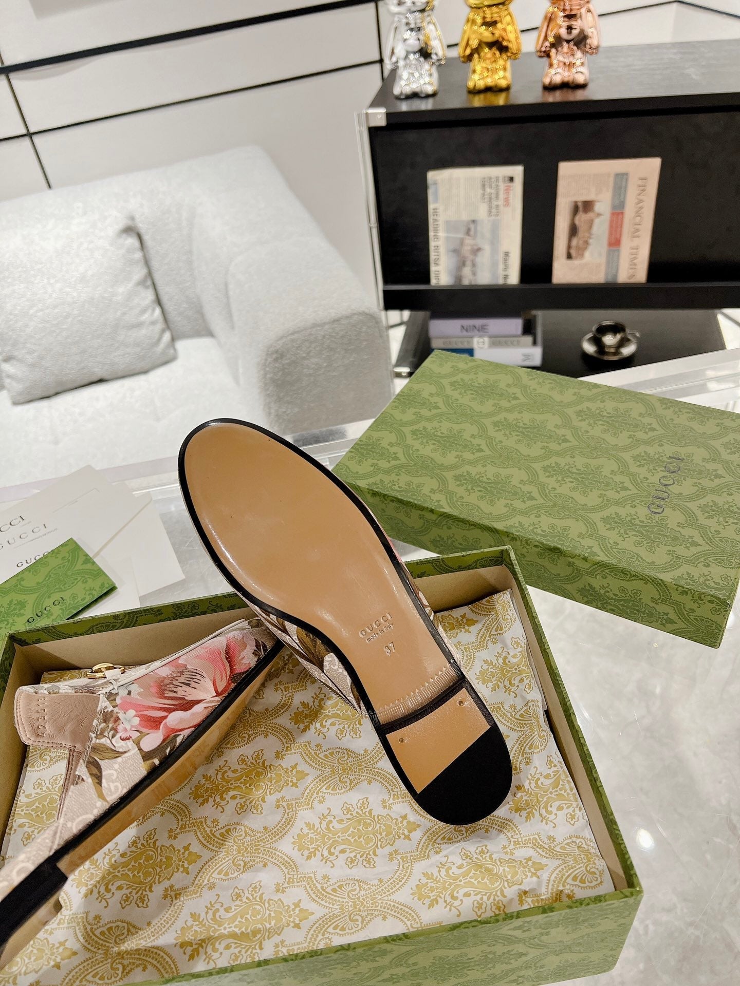 HORSEBIT FLOWER SLIPPER MULE IN LINEN BEIGE MONOGRAM JACQUARD FABRIC