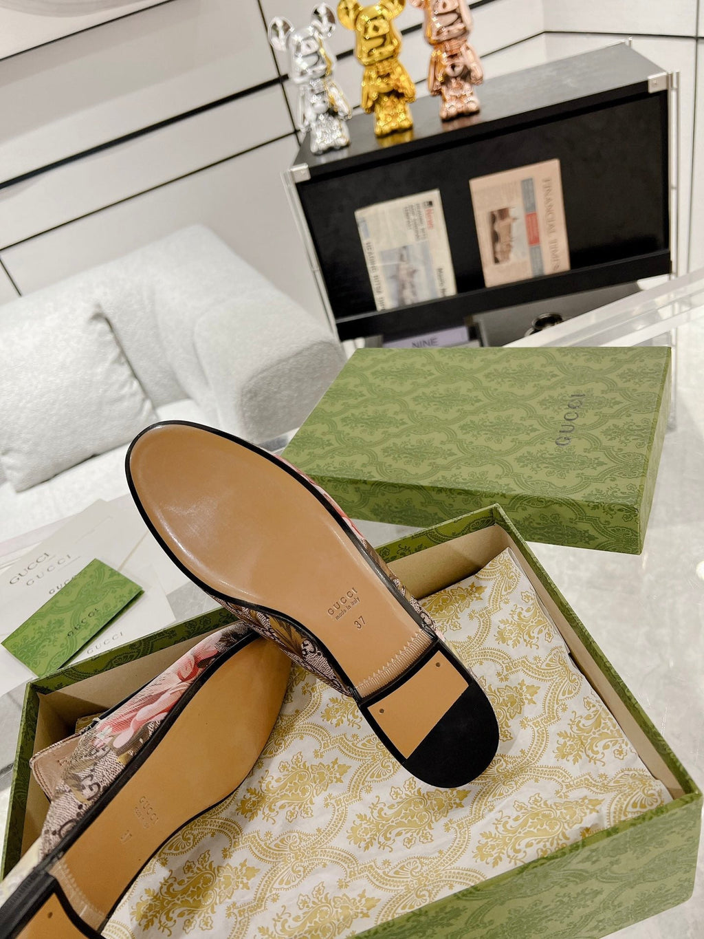 HORSEBIT FLOWER SLIPPER MULE IN DARK BEIGE MONOGRAM JACQUARD FABRIC