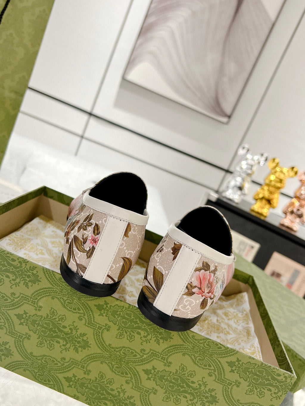 HORSEBIT LOAFER WITH FLOWER PRINT IN LINEN BEIGE MONOGRAM JACQUARD FABRIC