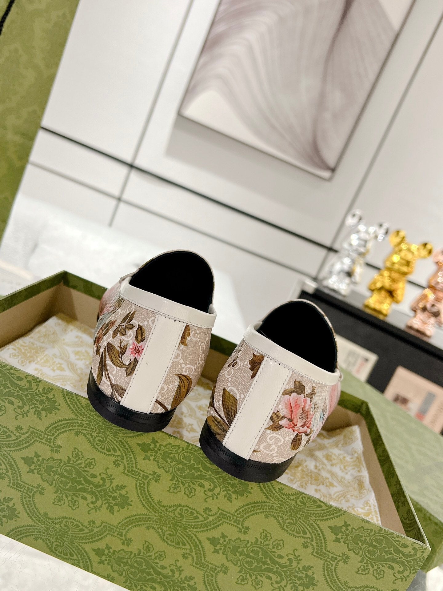 HORSEBIT LOAFER WITH FLOWER PRINT IN LINEN BEIGE MONOGRAM JACQUARD FABRIC