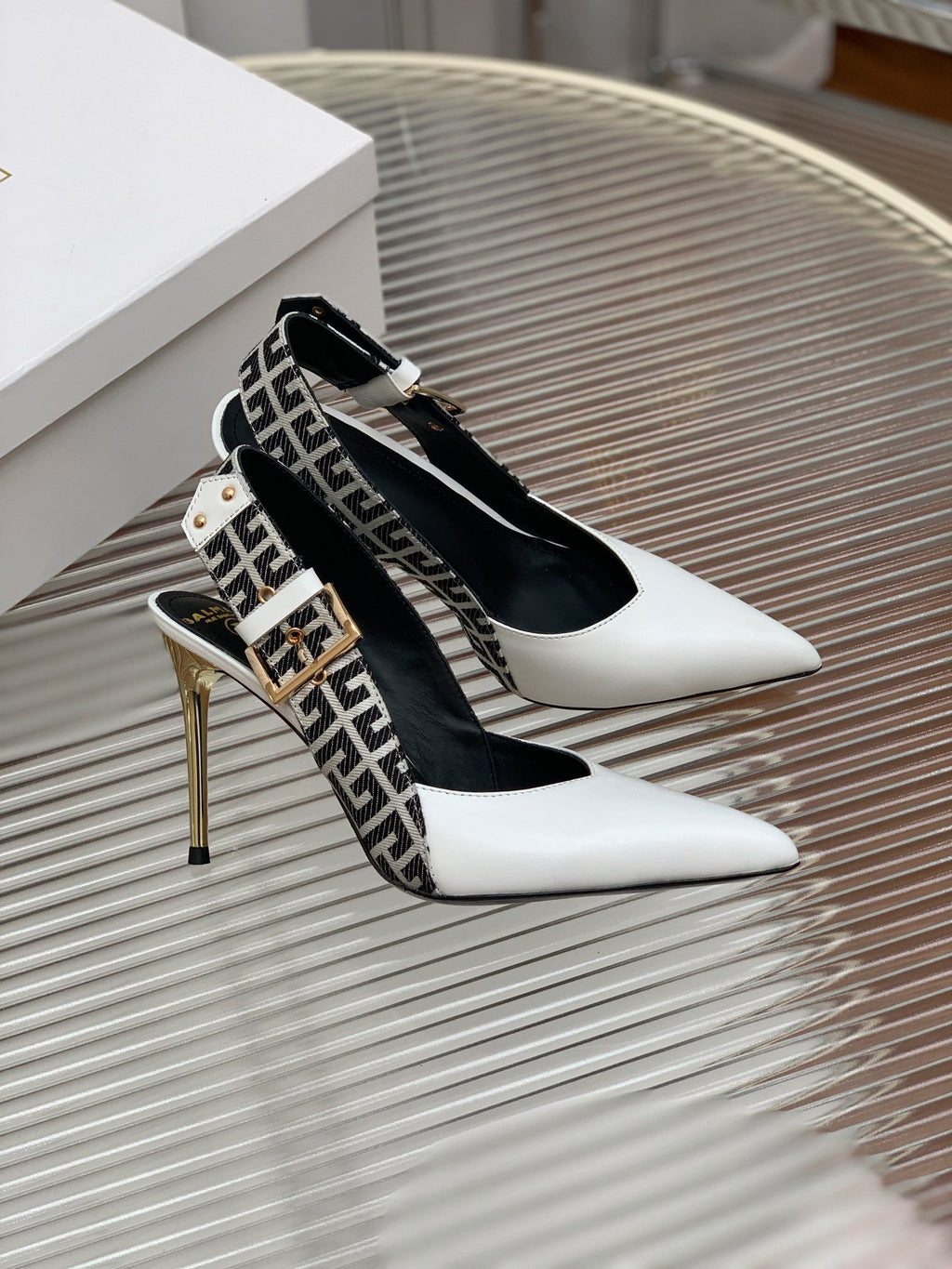 BALMAIN 25S SLINGBACK SHOES 95MM IN WHITE CALFSKIN