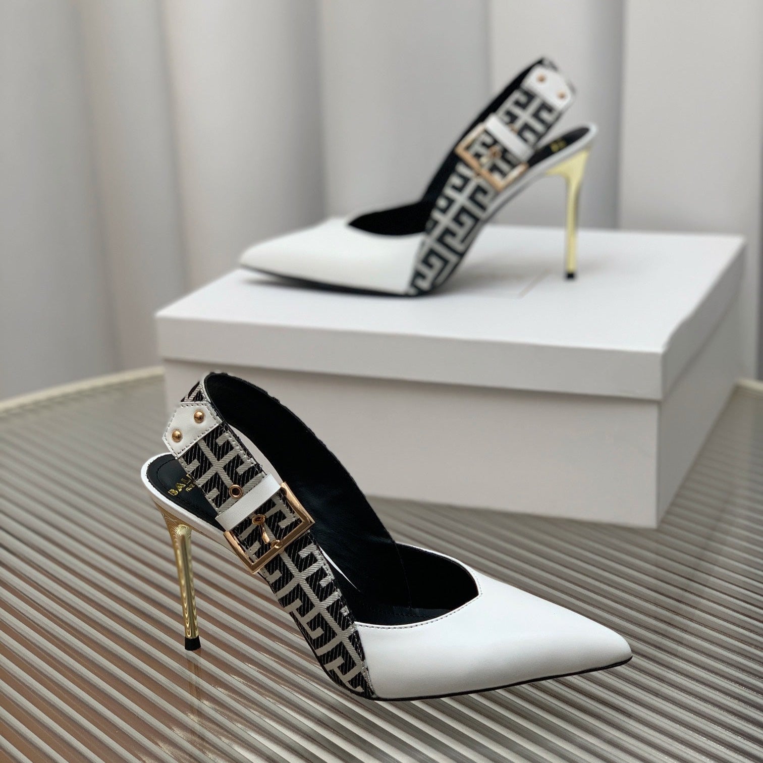 BALMAIN 25S SLINGBACK SHOES 95MM IN WHITE CALFSKIN